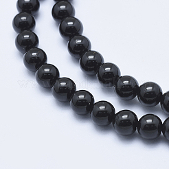 天然石ブラックトルマリンビーズ連売り  ラウンド  6mm  穴：1mm  約62個/連  15.7インチ（40cm）&nbsp;G-E444-27-6mm