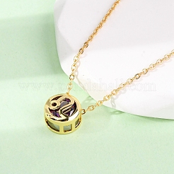Brass Pave Cubic Zirconia Birth Stone Constellation Pendant Cable Chain Necklaces&nbsp;NJEW-D334-01G-09