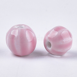 手作りの陶器ビーズ  光沢釉の磁器  ラウンド  ピンク  11~12x10~11x10~10.5mm  穴：2~2.5mm&nbsp;X-PORC-S498-25B