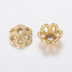 真鍮製ビーズキャップ  長持ちメッキ  6花びら  ゴールドカラー  6x3.5mm  穴：1.2mm&nbsp;KK-G335-20G