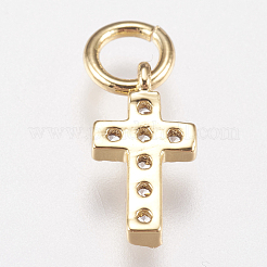 Brass Micro Pave Cubic Zirconia Tiny Cross Charms&nbsp;ZIRC-E147-62G