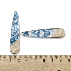 ウッドペンダント  樹脂と金箔  ティアドロップ  ディープスカイブルー  53.5x11x4mm  穴：1.5mm&nbsp;FIND-B042-05A