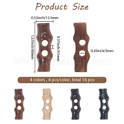 16本4色レジンボタン  ホーントグルボタン  2穴  アクセサリー縫製用  竹  ミックスカラー  40x13.5x9.5mm  穴：5mm  4個/カラー&nbsp;FIND-GF0008-25