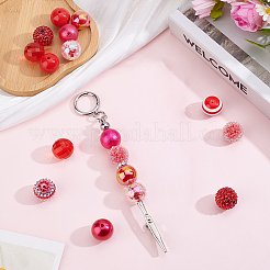 DIY ビーズ ファインディング キット  アクリルビーズ入り  樹脂ビーズ  ABSプラスチックパール調ラウンドビーズ  レッド  19~20x17.5~20mm  穴：2~3mm&nbsp;DIY-PA0001-36A