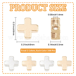 600個2色ccbプラスチックビーズ  クロス  プラチナ＆ライトゴールド  8x8x3.5mm  穴：1.4mm  300個/カラー&nbsp;CCB-PA0001-18