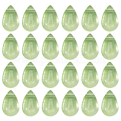200個の透明スプレー塗装ガラスチャーム  グリッターパウダー付き  ティアドロップ  薄緑  9x6x6mm  穴：1mm&nbsp;GLAA-SP0001-55