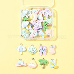 夏をテーマにした樹脂ペンダント28個、8つのスタイル  プラチナ鉄ループ付き  混合図形  ミックスカラー  17~24.5x15~25x6~7mm  穴：2mm&nbsp;CRES-FS0001-23