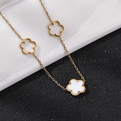 イオンプレーティング（IP）304ステンレススチール＆プラスチックフラワーペンダントネックレス（女性用）  18KGP本金メッキ  ホワイト  16.61インチ（42.2cm）&nbsp;NJEW-P320-02G-02