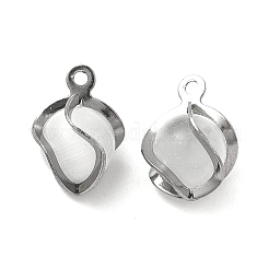 猫の目チャーム  304ステンレススチール製金具付き  ラウンド  ステンレス鋼色  13x9.5x8.5mm  穴：1.2mm&nbsp;STAS-P319-18A-P