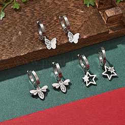 3 Pairs 3 Styles Christmas 304 Stainless Steel Hoop Earring Sets for Women&nbsp;EJEW-K279-08D-P