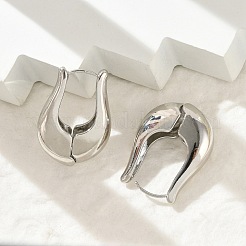 女性のための真鍮のフープピアス  花  プラチナ  29x10mm&nbsp;EJEW-U041-05P