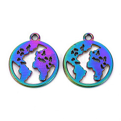 合金ペンダント  カドミウムフリー＆ニッケルフリー＆鉛フリー  フラットラウンドマップ付き  虹色  21x18x1mm  穴：1.8mm&nbsp;PALLOY-S180-107-NR