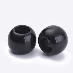 不透明なアクリルビーズ  大穴ビーズ  ラウンド  ブラック  12x9.5mm  穴：5.5mm&nbsp;X-SACR-S300-15B-02