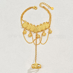 Elegant Middle Eastern Floral Brass Charm Bracelet with Coin Chains&nbsp;TF1222