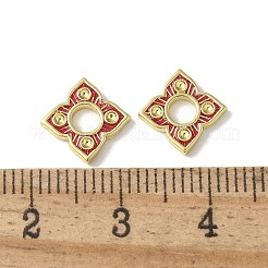 花の真鍮エナメルビーズ  長持ちメッキ  18KGP本金メッキ  ラックめっき  レッド  10x10x1.5mm  穴：3mm&nbsp;KK-P290-11G-03