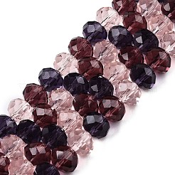 透明ガラスビーズ連売り  多面カット  ロンデル  ピンク  8x6.5mm  穴：1mm  約64~66個/連  15.55~16.8''（39.5~42センチメートル）&nbsp;GLAA-T023-09C