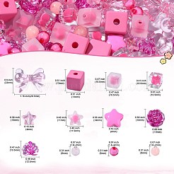 ミックススタイルアクリルビーズ200個  混合図形  ショッキングピンク  8~23x8~29.5x4.5~10mm  穴：1.6~4mm  200個/セット&nbsp;OACR-CJ0001-83