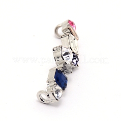 亜鉛合金カラフルなラインストーンの靴のバックルクリップ  靴の装飾のための  プラチナ  15x50.5x13mm  穴：3mm&nbsp;PALLOY-SZC0001-02B