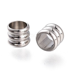 変色しにくい202ステンレススチールビーズ  溝付き  コラム  ステンレス鋼色  5x6mm  穴：4.5mm&nbsp;STAS-I168-01A