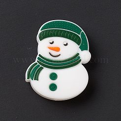 クリスマスシリコンフォーカルビーズ  雪だるま  濃い緑  30x23x9mm  穴：3mm&nbsp;LS-SIL-G003-F02-B