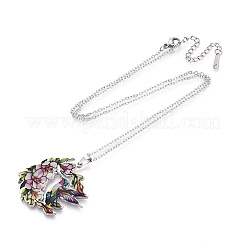 Printed 304 Stainless Steel Enamel Flower & Bird Pendant Necklaces&nbsp;NJEW-N063-03P
