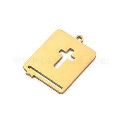ステンレスペンダント201個  十字架のチャームが付いた本の形  ゴールドカラー  21.5x15x1mm  穴：1.5mm&nbsp;SA-CBA6FBD-09G