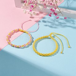2本2色ピーチブロッサム編組コードブレスレット  女性のための友情幸運な調節可能なブレスレット  きいろ  内径：2-1/4インチ（5.6cm）〜4-1/4インチ（10.9cm）&nbsp;BJEW-JB07610-01