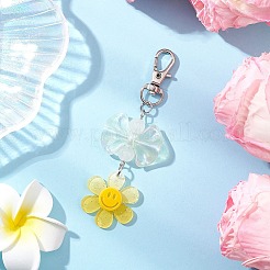 笑顔の花と蝶結びのアクリルペンダントデコレーション4個  合金回転式ナスカン付き  ミックスカラー  98mm&nbsp;HJEW-JM03857