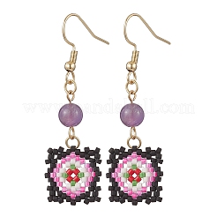 Handmade Glass Seed Beaded Window Lattice Pattern Dangle Earrings&nbsp;EJEW-MZ00560