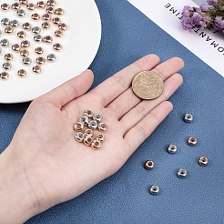 真鍮ビーズ  ゴム入り  ロンデル  スライダービーズ  ライトゴールド & プラチナ & ローズゴールド  8~8.3x4mm  穴：1.6~1.9mm  3色  20個/カラー  60個/箱&nbsp;KK-PH0035-75