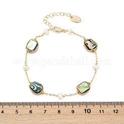 Rectangle Brass Abalone Shell Link Bracelets&nbsp;KK-D301-02G