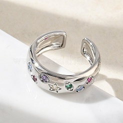 Brass Micro Pave Colorful Cubic Zirconia Cuff Open Rings&nbsp;RJEW-Z145-05P