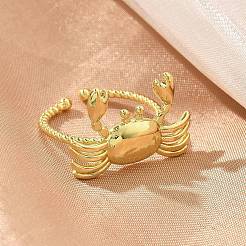 女性用真鍮カフリング  ラックめっき  長持ちメッキ  カドミウムフリー＆鉛フリー  18KGP本金メッキ  カニ  内径: 調節可能  カニ：23.5x16mm&nbsp;RJEW-C123-08C-G