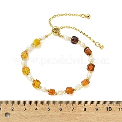 Adjustable Natural Cultured Freshwater Pearl & Amber Beads Slider Bracelets for Women&nbsp;BJEW-JB13608