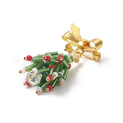 クリスマステーマのガラスビーズのツリーブローチ  バックパックの服用の金色の真鍮のちょう結びラペルピン  カラフル  49mm&nbsp;JEWB-TA00009
