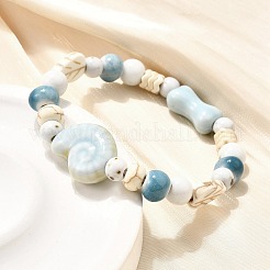 Handmade Porcelain Beads & Synthetic Howlite Beads Stretch Bracelets for Women&nbsp;BJEW-D307-01B