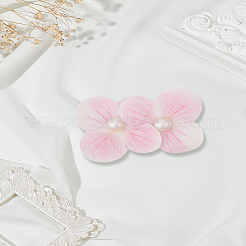 鉄製ワニ口ヘアクリップ2個  プラスチックパールと紙の花付き  パールピンク  67x45x13mm&nbsp;PHAR-LP0002-29D