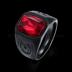 男性用ステンレススチールガラス指輪  ワイドバンドリング  レッド  ガンメタ色  usサイズ9（18.9mm）&nbsp;RJEW-BB29449-D-9
