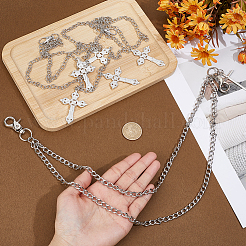 2Pcs 2 Styles Zinc Alloy Double Layer Cross Chains Belt&nbsp;AJEW-HY0002-27