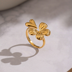 女性用304ステンレススチールカフオープンリング  ハートの花  18KGP本金メッキ  18.9mm  内径：18.2mm&nbsp;JX0804