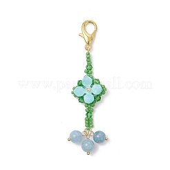 3Pcs Round Natural Blue Quartz & Dyed Yellow Jade & Malaysia Jade & Seed Glass Beaded Flower Pendant Decorations&nbsp;HJEW-MZ00397