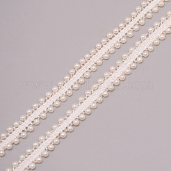 ポリエステルリボン  abs樹脂ビーズ  フラット  服飾材料  ホワイト  1/2インチ（12mm）  4mm&nbsp;OCOR-WH0068-16