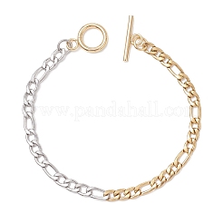 2Pcs 304 Stainless Steel Two Tone Figaro Chain Bracelets&nbsp;BJEW-JB13017