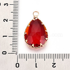 クリアガラスペンダント  ティアドロップ  真鍮エッジ付き  多面カット  クリムゾン  22~22.5x13.5~14x5~6mm  穴：2~2.2mm&nbsp;KK-N283-02F-G