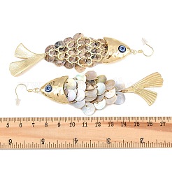 合金ダングルピアス  魚  シェルと  ゴールドカラー  120x31~33mm&nbsp;LS-EJEW-D349-01G