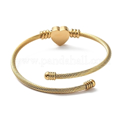304 Stainless Steel Cuff Bangle with 201 Stainless Steel Heart Beaded&nbsp;BJEW-Z014-01G