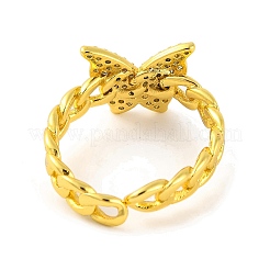 Butterfly Brass Micro Pave Clear Cubic Zirconia Open Cuff Rings&nbsp;RJEW-U003-03G