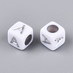 アクリルビーズ  水平穴  メタリックメッキ  文字付きのキューブ  文字a  6x6x6mm  穴：3.5mm  2600個/ 500g&nbsp;OACR-ZX006-36A