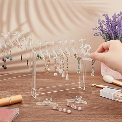 透明アクリルイヤリングディスプレイスタンド  コートハンガー形状  透明  完成品：15x2.95x14cm  約14個/セット&nbsp;EDIS-WH0029-12