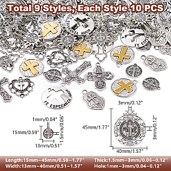 90Pcs 9 Style Tibetan Style Alloy Pendants&nbsp;TIBEP-WR0001-01